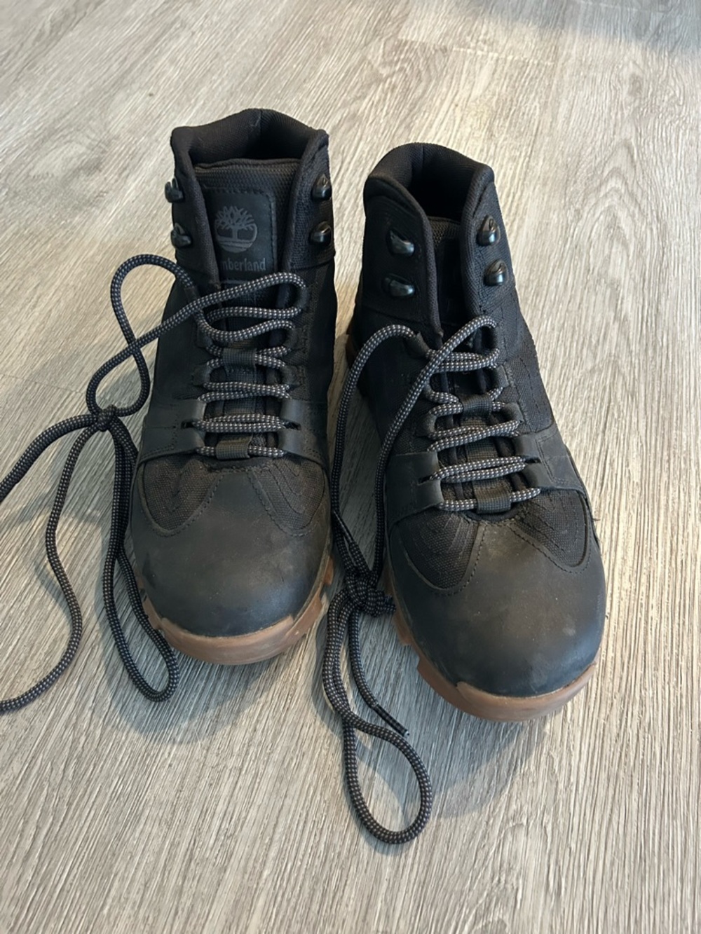Timberland Black Men's Lace-Up Hiking Boots with Brown Sole
